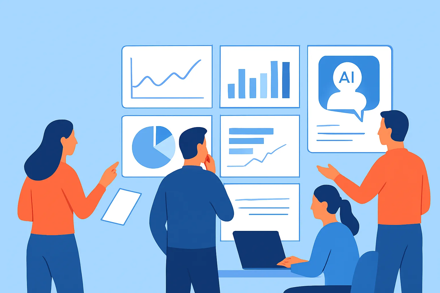 Marketing team comparing AI assistant brand visibility results across seven engine dashboards