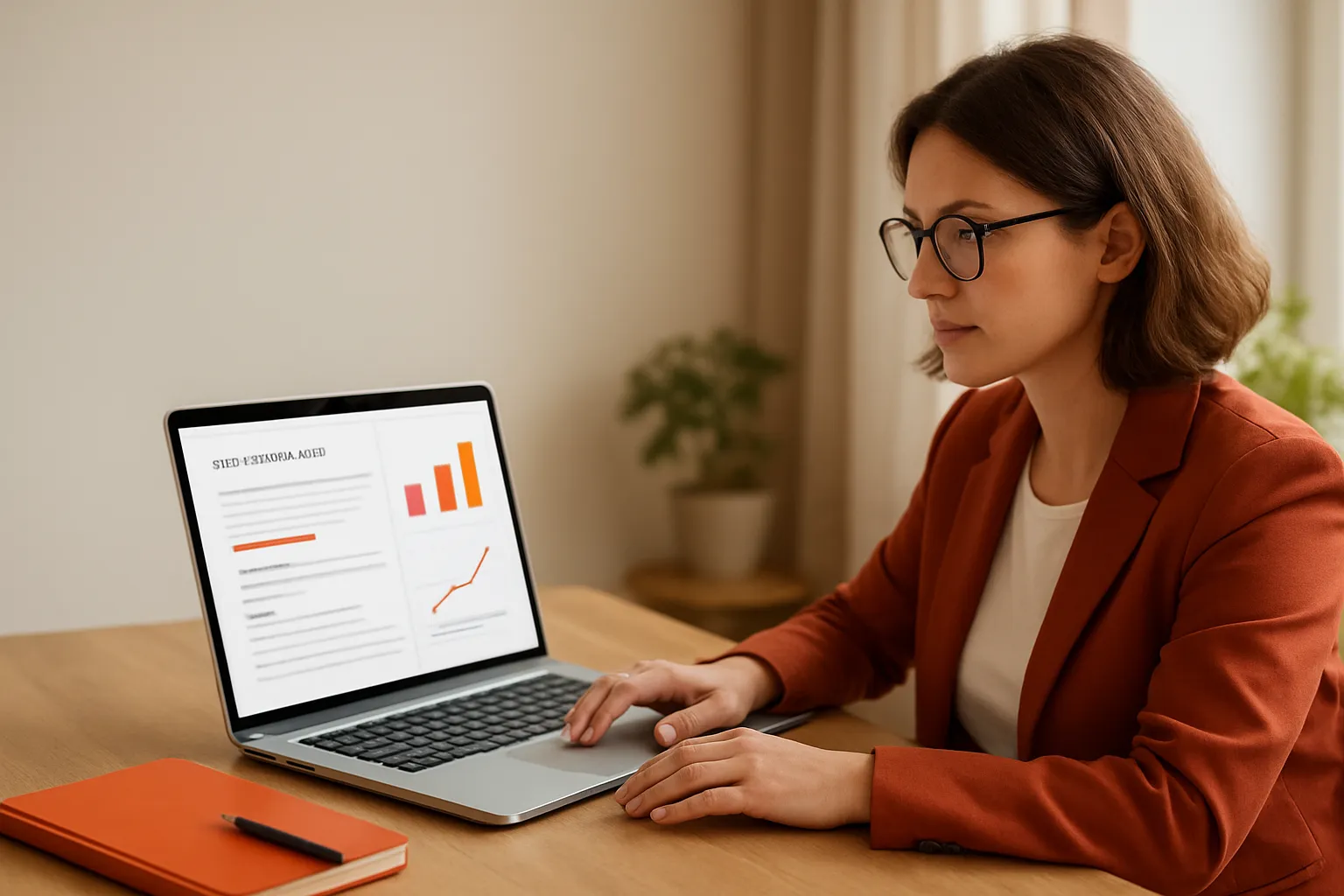 Marketing lead reviewing AI search answers, cited pages and SEO tool findings on a laptop
