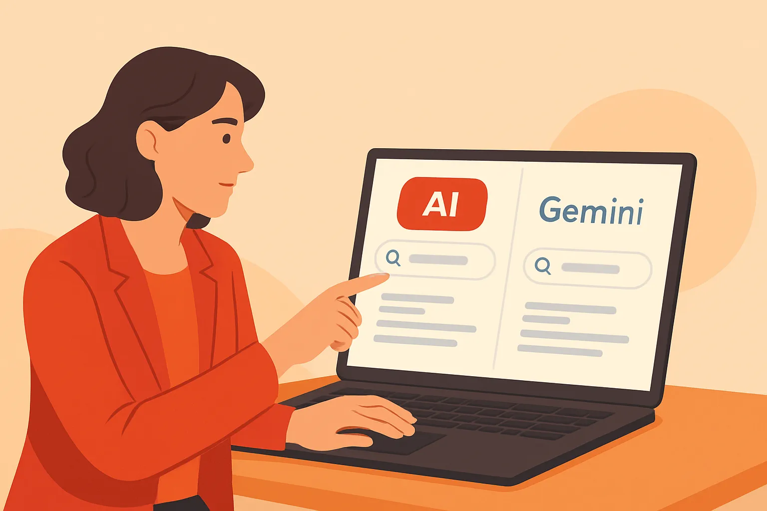 Marketing lead comparing Gemini and Google AI Mode visibility results on a laptop