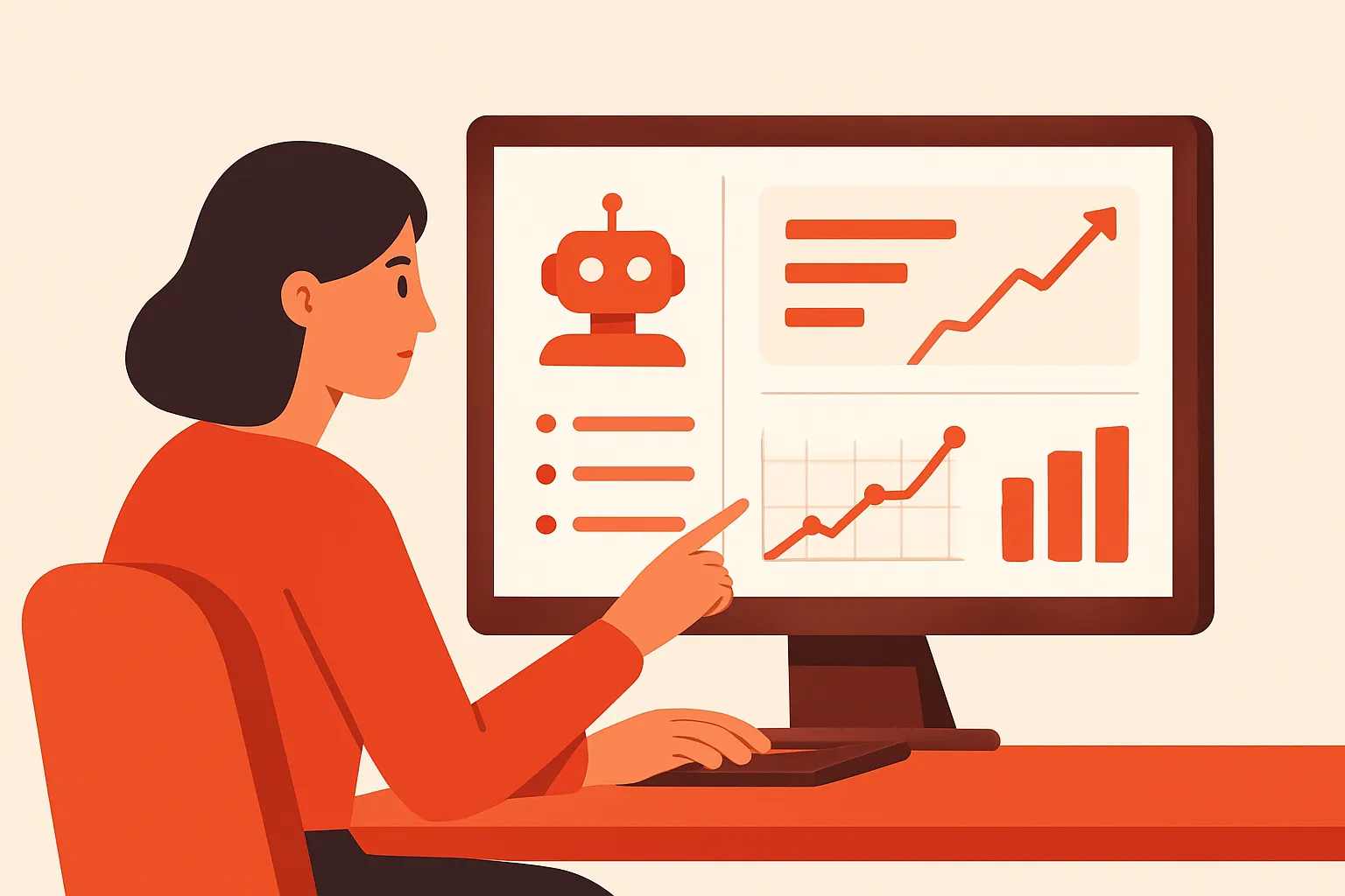 Marketing lead reviewing AI answers, cited pages, competitors, and ranking changes on a dashboard
