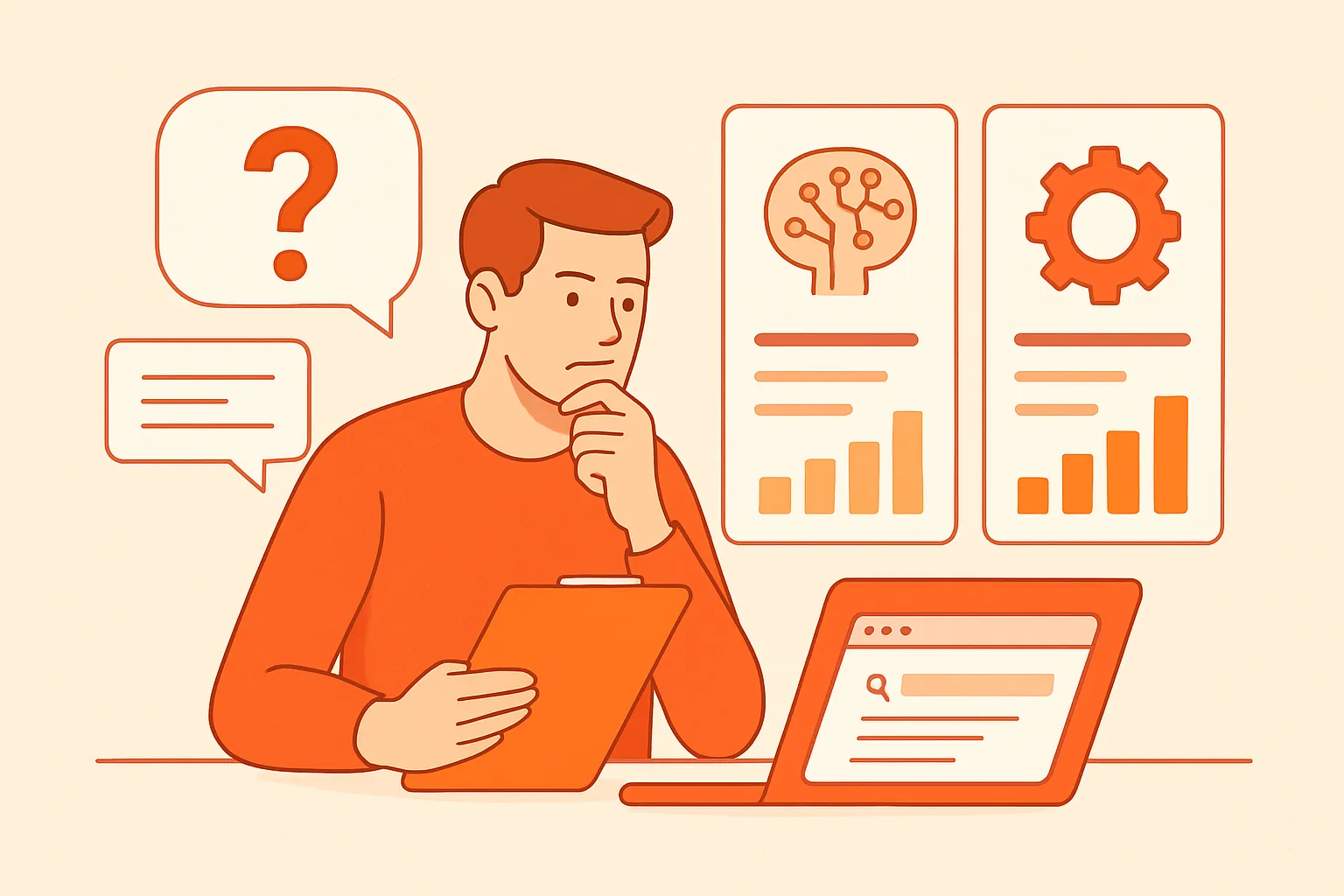 Founder comparing AI visibility plans beside buyer questions and engine results