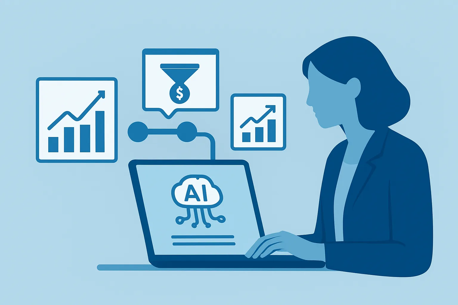 Marketing lead reviewing AI engine answers beside pipeline and conversion data