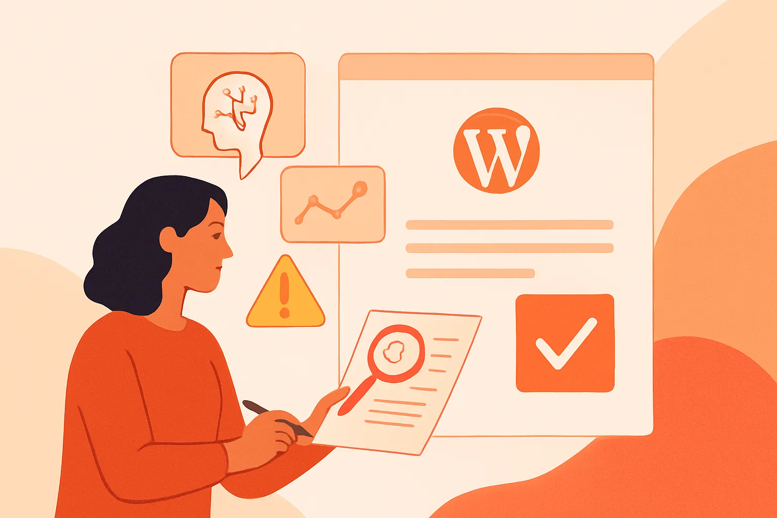 Marketing lead reviewing AI visibility gaps beside an approved WordPress article workflow