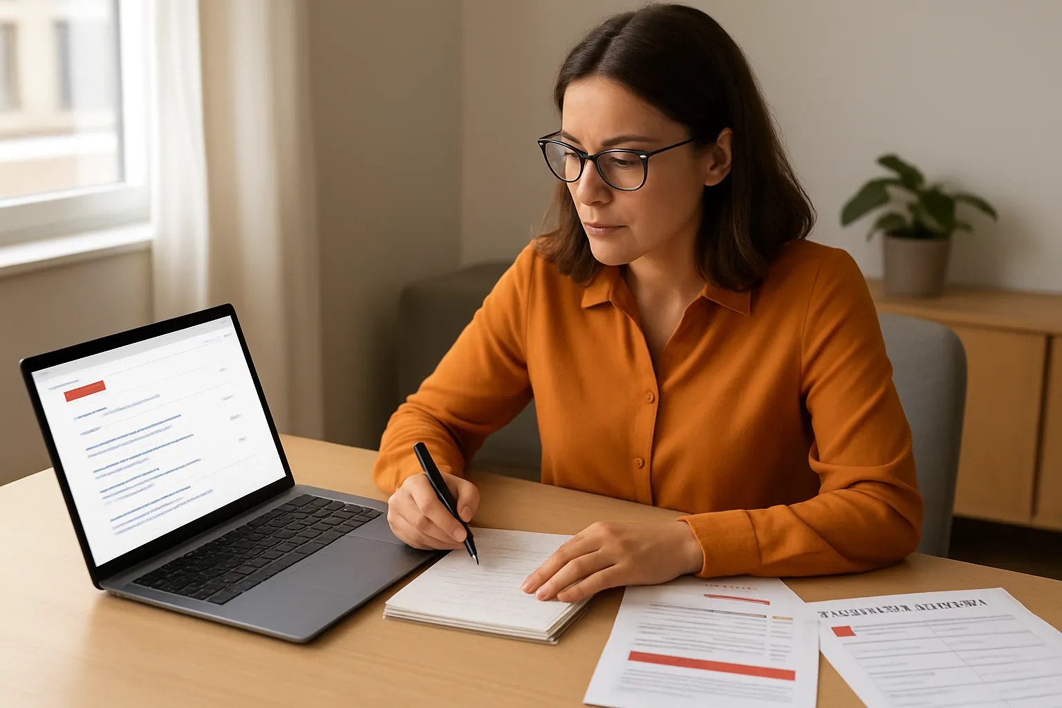 Marketing lead reviewing Claude search results beside brand citation and competitor tracking notes