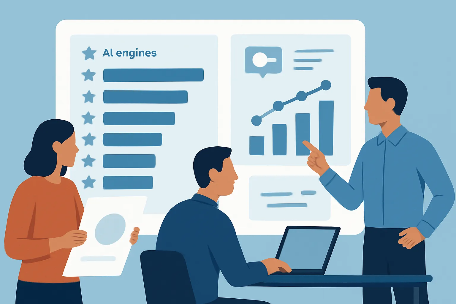 Marketing team reviewing model rankings and brand mentions across seven AI engines