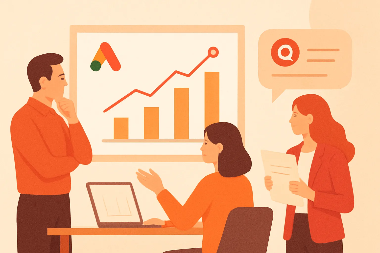 Marketing team comparing Google Ads results with brand citations across answer engines