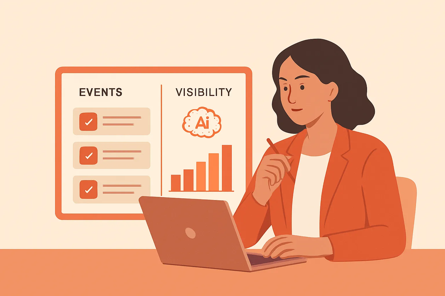 Marketing lead reviewing Google Tag Manager events beside AI brand visibility results