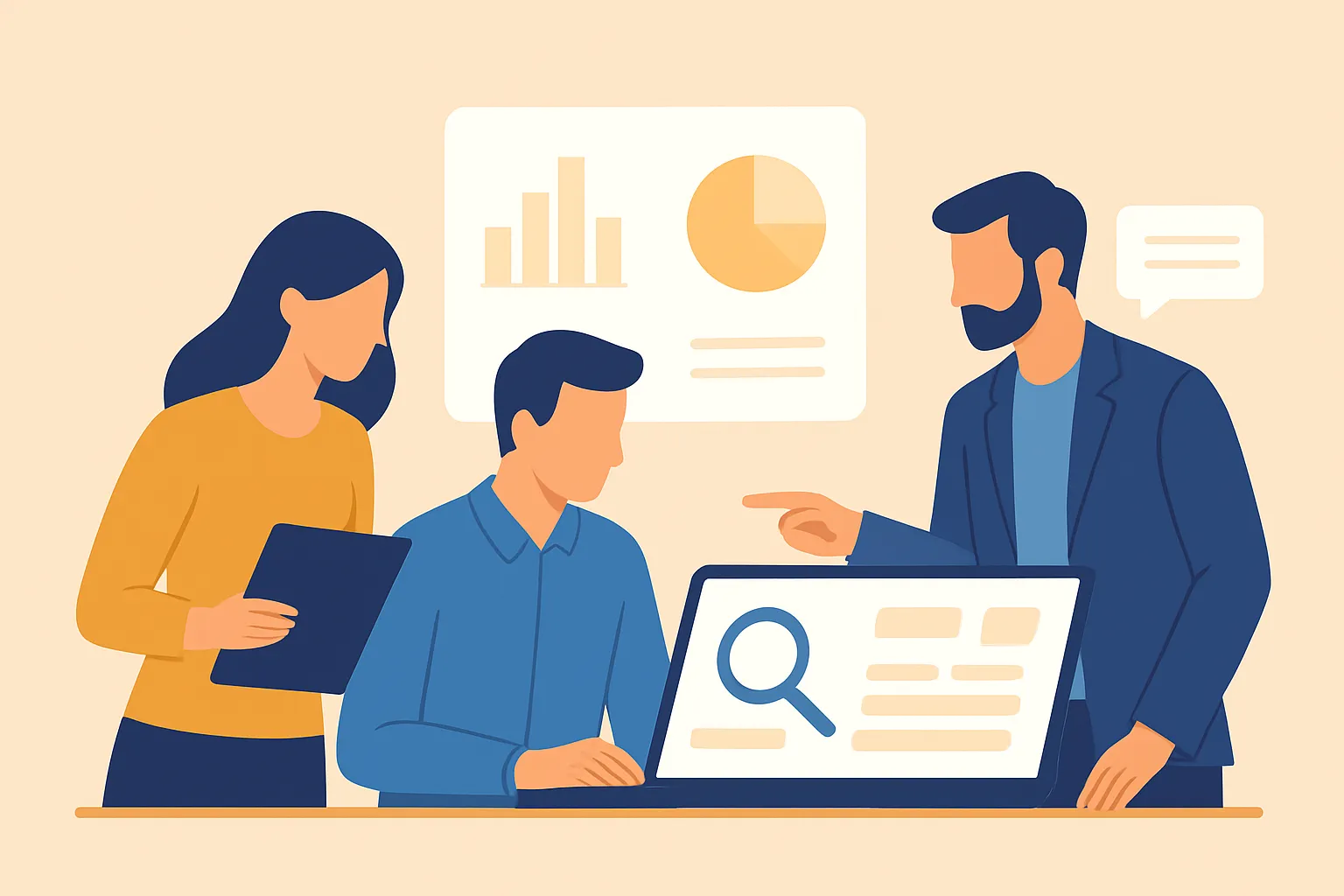 Marketing team reviewing buyer prompts and Google AI Overview citations on a laptop