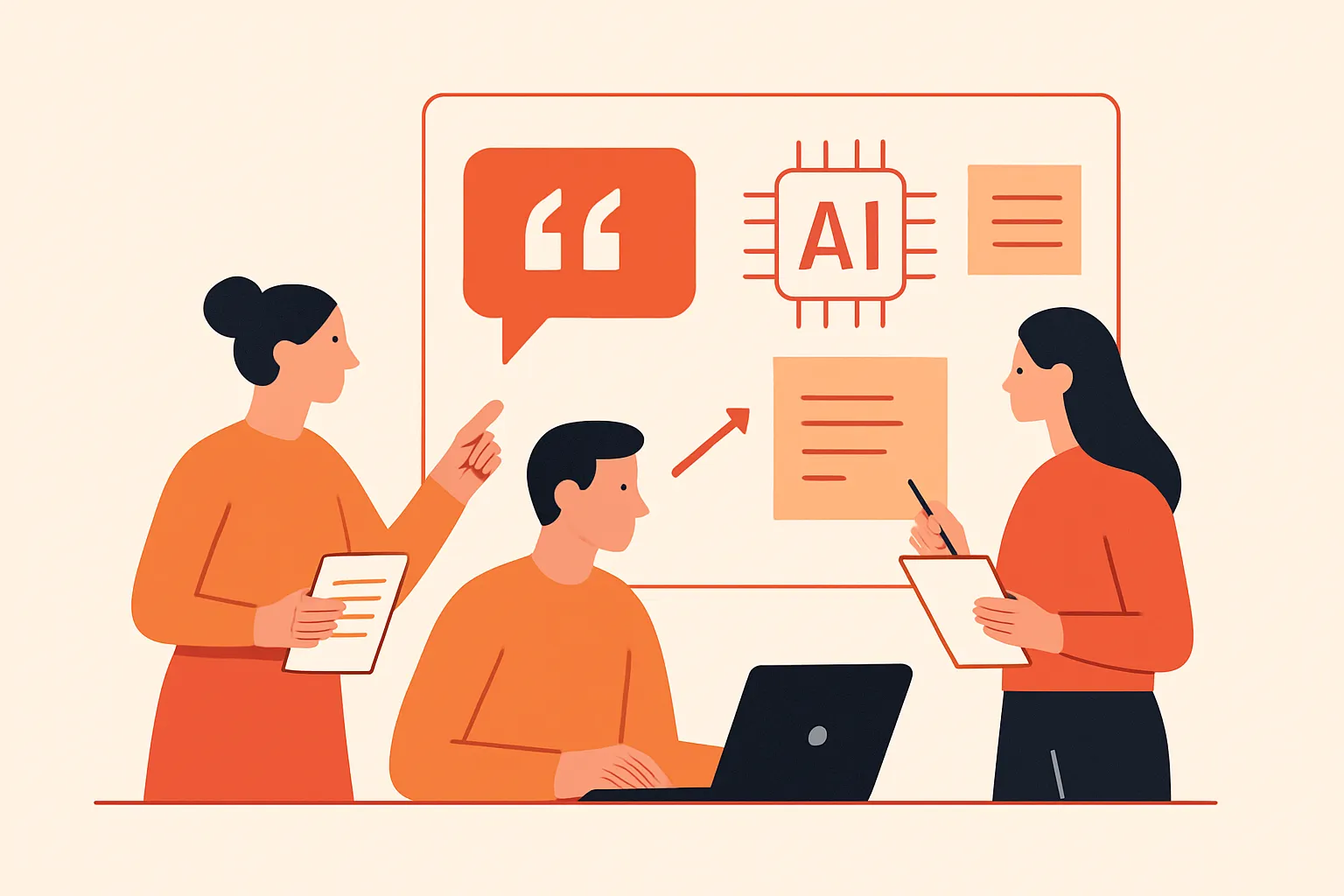 Marketing team comparing AI visibility quotes beside prompt and citation tracking notes