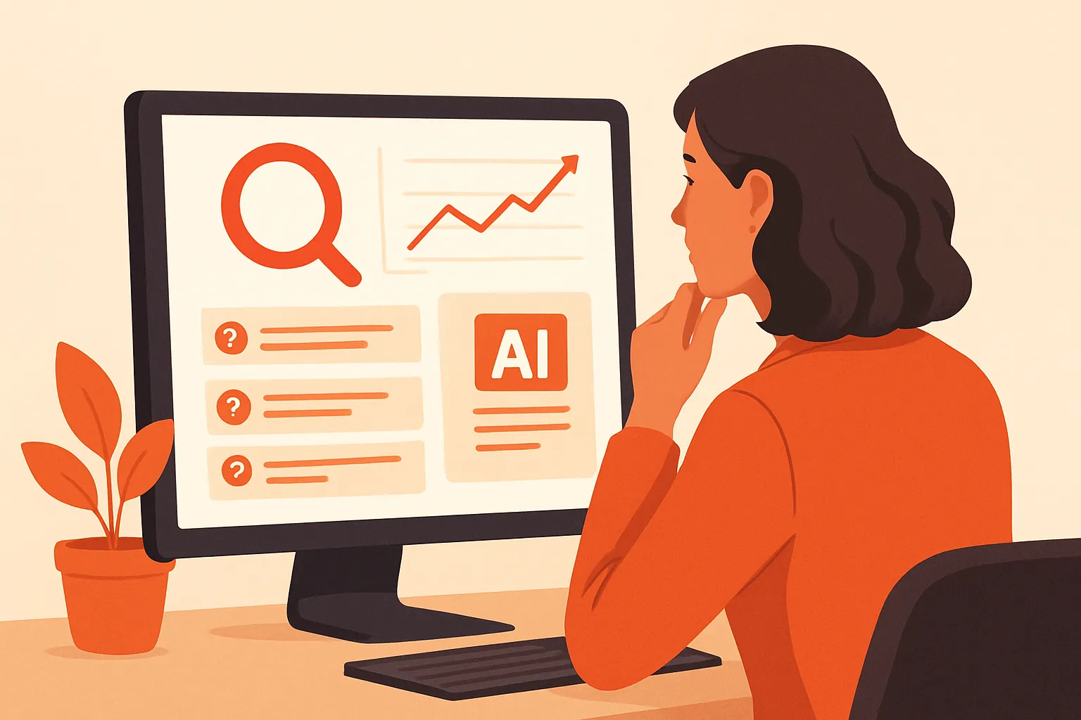 Marketing lead reviewing an SEO agent dashboard with buyer questions and AI citations