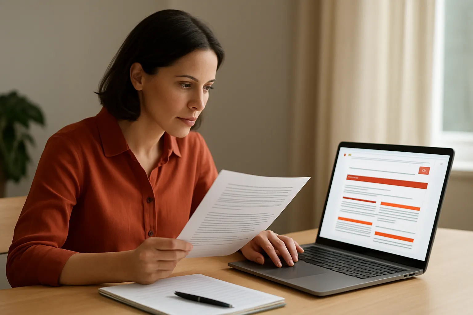 Marketing lead reviewing AI search answers beside a cited company webpage